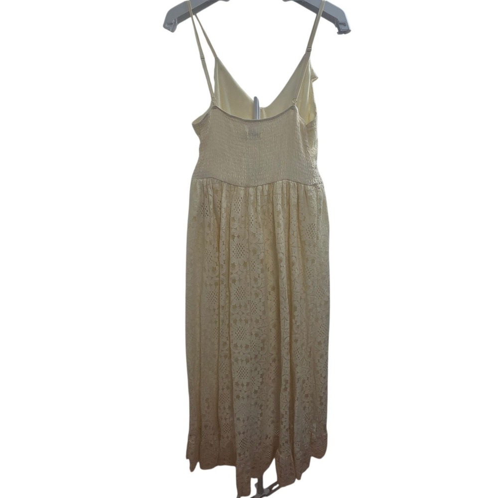 Vince Otto Ivory Lace Crochet Maxi Dress Smocked Back Tassel Tie Hi Low L/XL - Picture 7 of 13